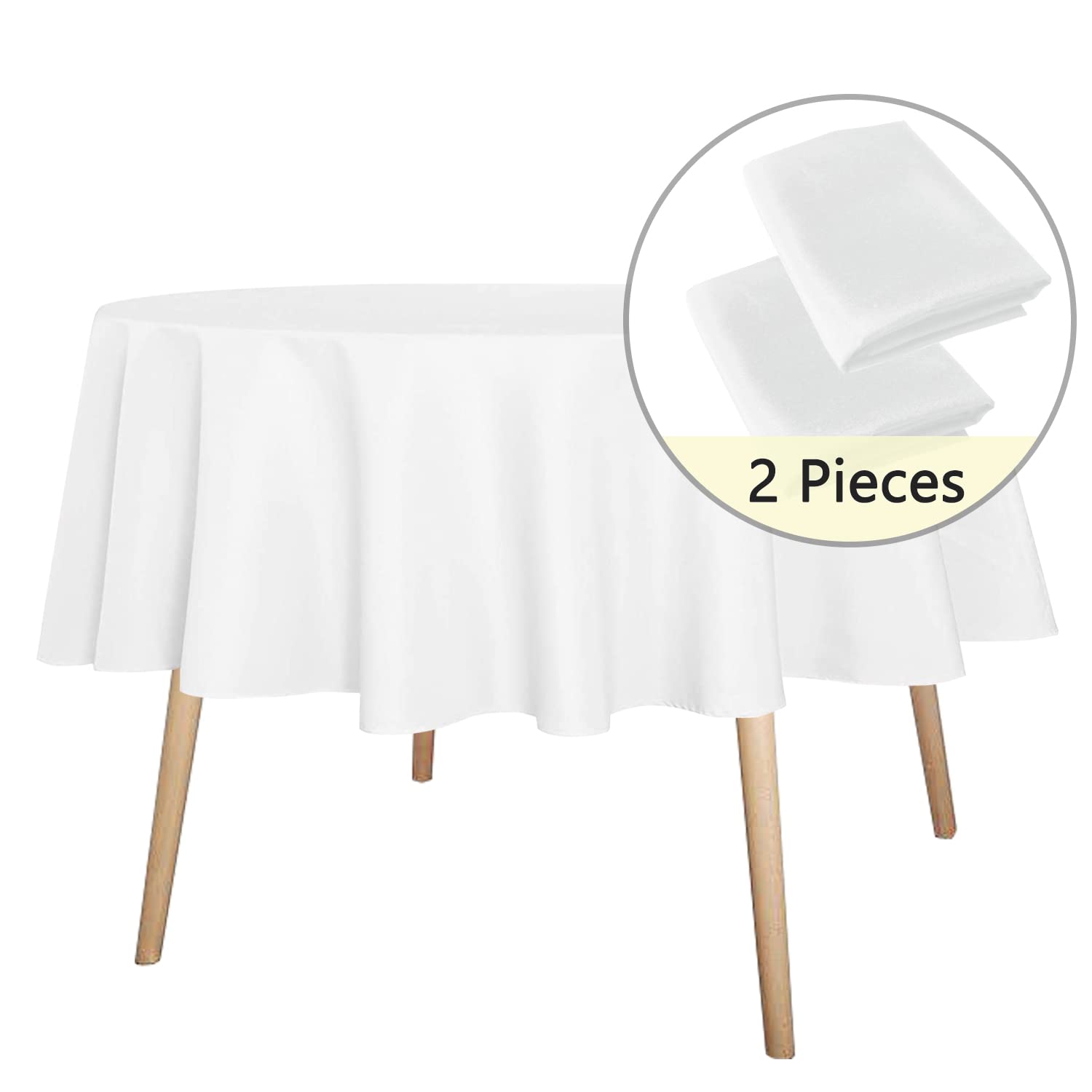 Sancua 2 Pack Round Tablecloth 70 Inch White, Stain And Wrinkle Resistant Table Cloth - Washable Polyester Table Cover For Dinin